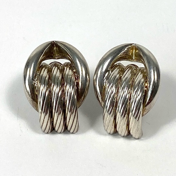 Earrings Silver Textured Tube Design Statement Silver Tone Vintage - Picture 4 of 12